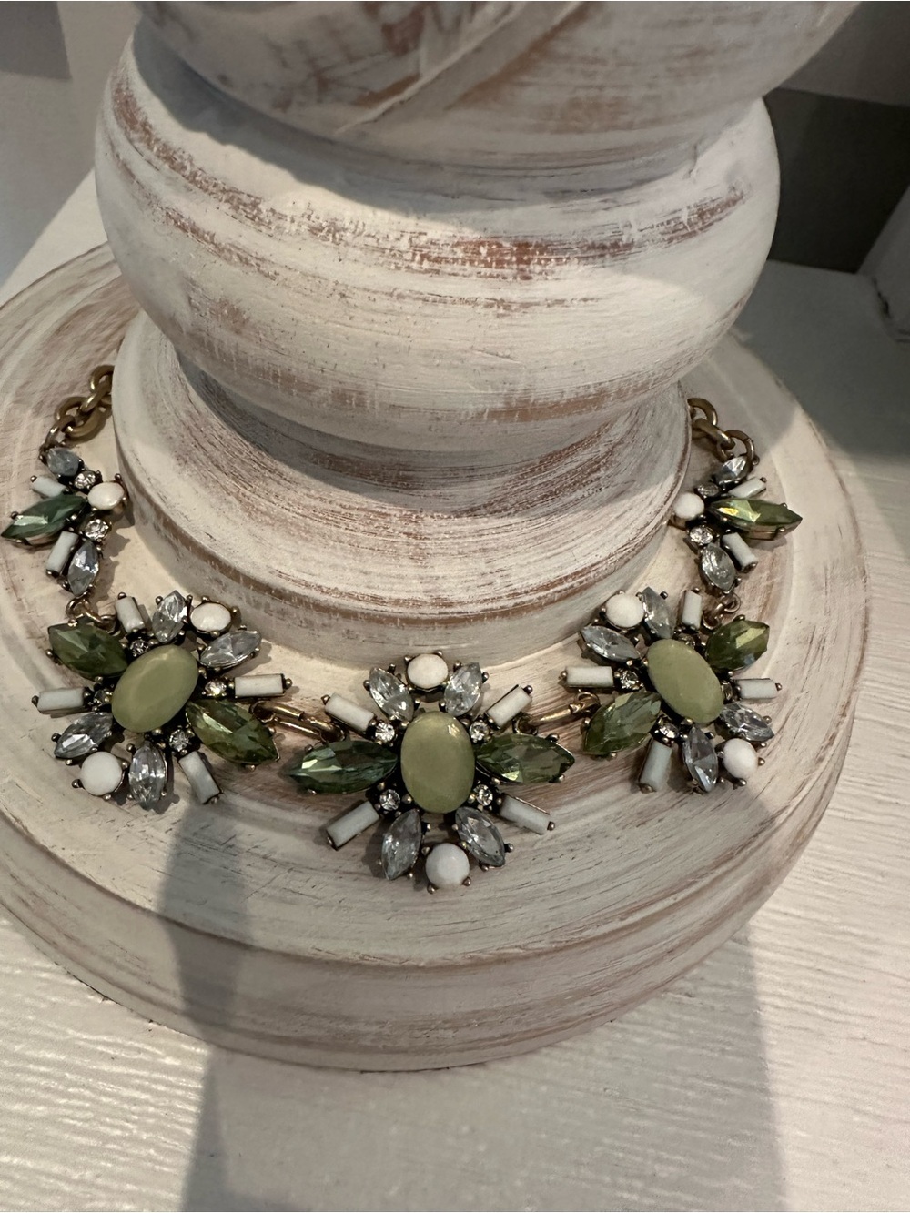 LOFT Statement Floral Cluster Necklace in Olive Green and White